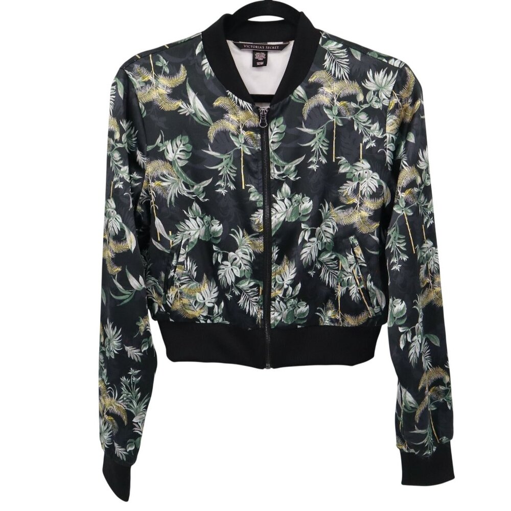 Victoria's Secret Bomber Jacket Women S‎ Black Tropical Resort Trendy Island